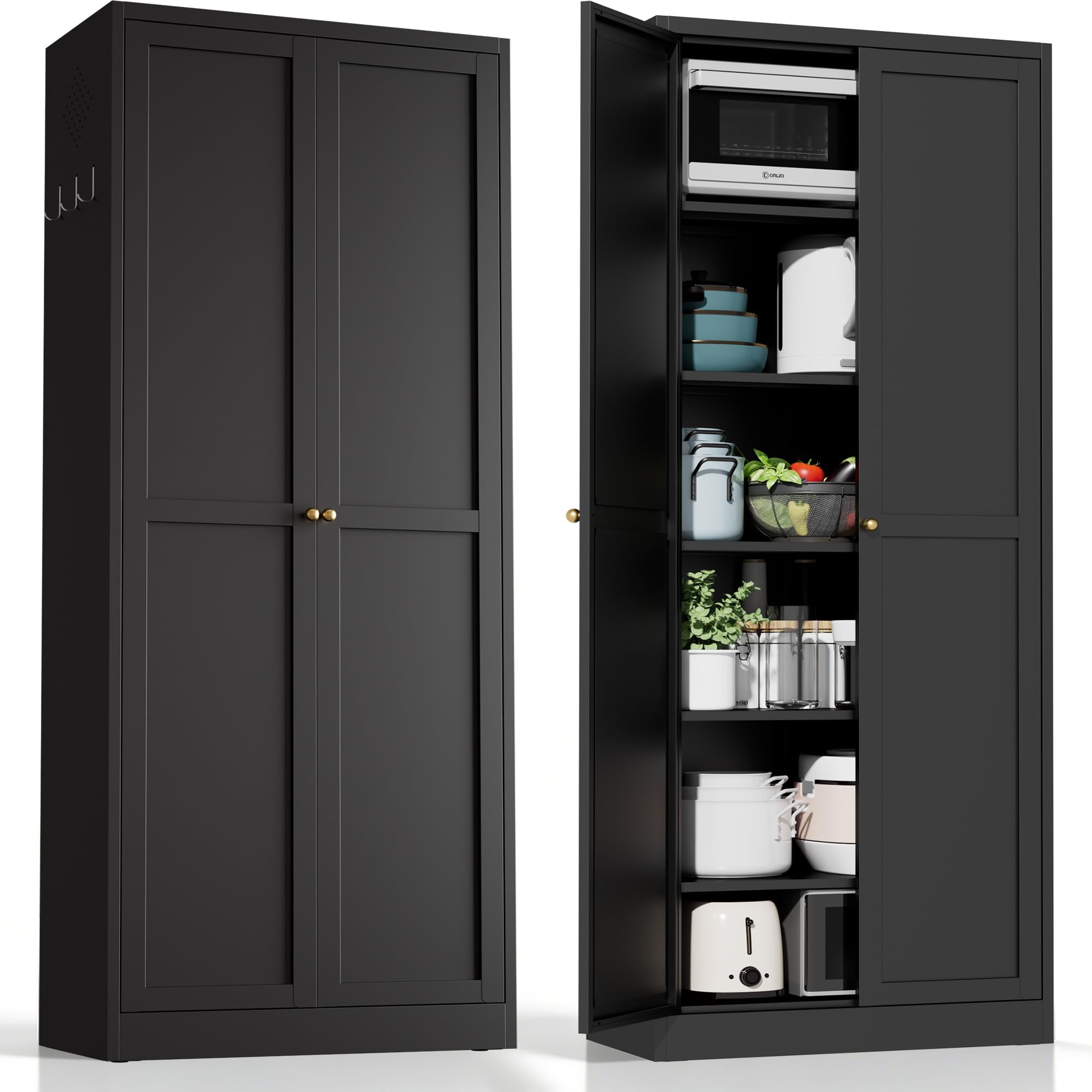 Amazon｜AQY 金属製パントリーキャビネット 72インチ ブラック